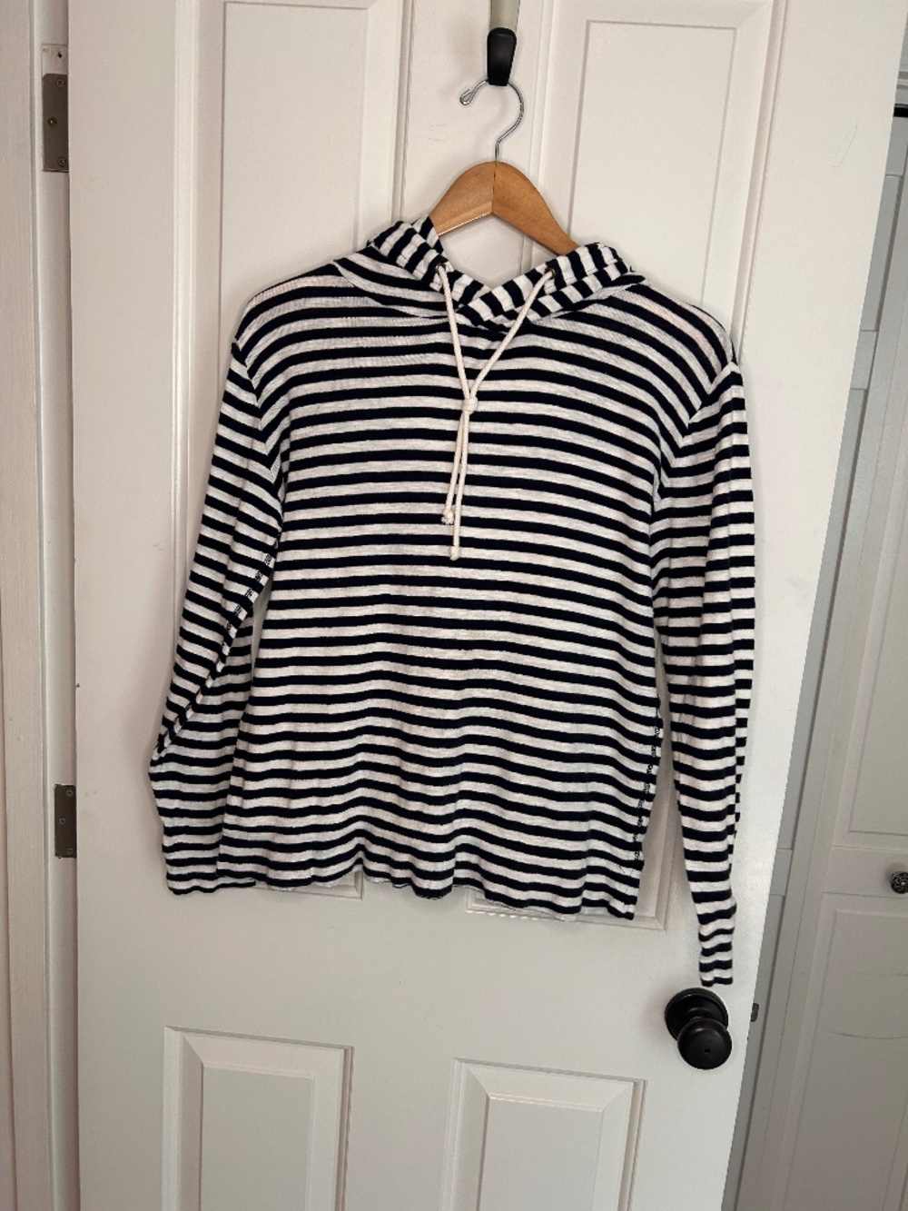 J. Crew Slub Knit Long Sleeve Hoodie - Black and White Stripe - Size Medium